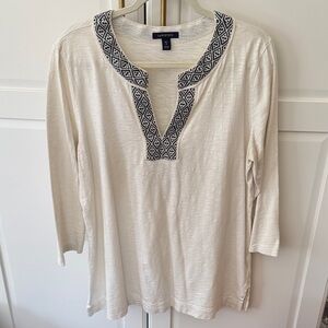 Lands' End Women's Cream Tunic with Blue Pattern